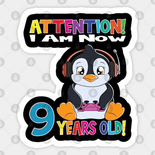 Penguin Birthday I Am Now 9 Years Old Sticker by MzumO